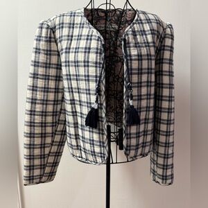 Alix Of Bohemia Navy Blue and White Plaid Blazer with Tassels